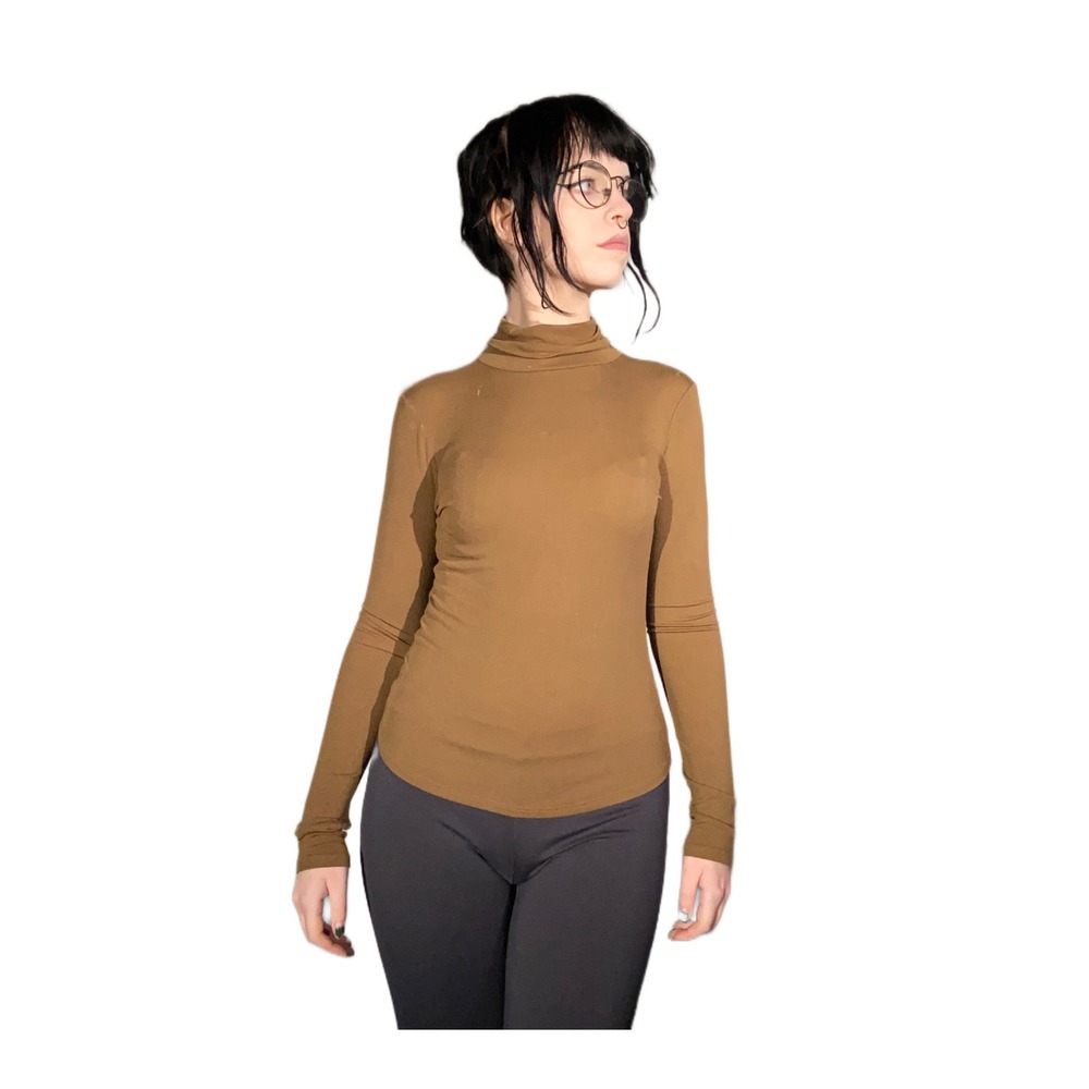 Womens Long Sleeve Turtleneck Top Brown Basic Layering Casual Everyday Small